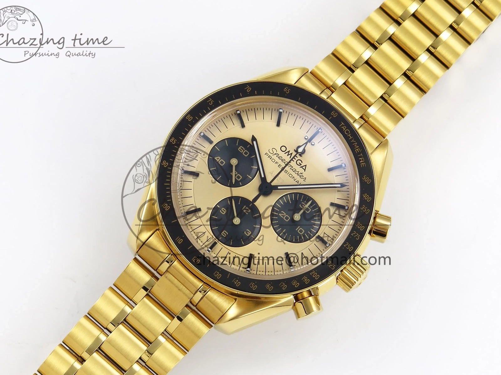 0204 Speedmaster YG RMF Best Edition YG Black Dial on YG Bracelet Lemania HW Durable 7725